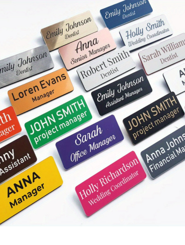 Custom name batches in Karnal for schools, offices, and events – personalized ID badges with logos and names.